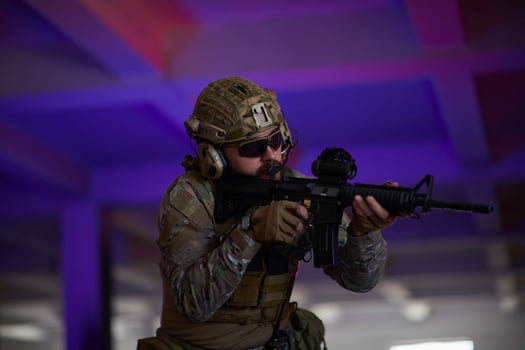 modern warfare soldier in urban environment battlefield photo