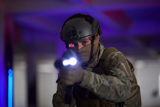 modern warfare soldier in urban environment battlefield photo