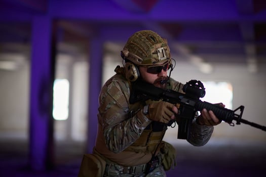 modern warfare soldier in urban environment battlefield photo