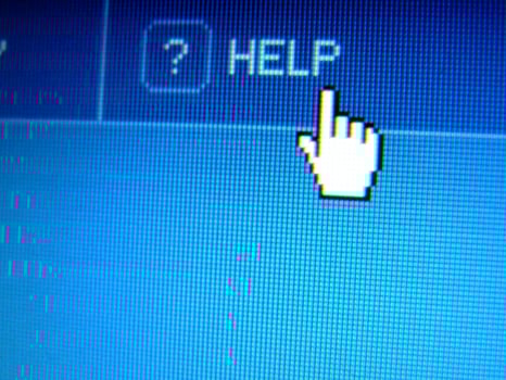help online and hand cursor above photo