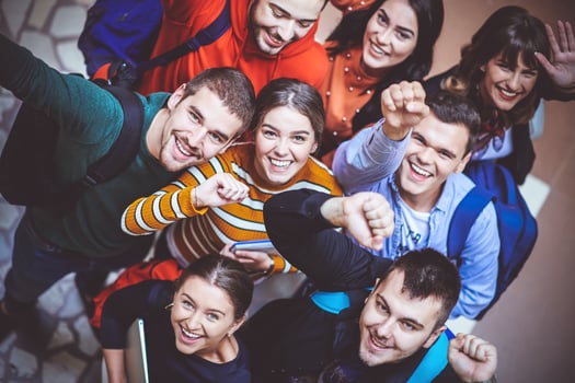 group of happy young people showing their unity. photo