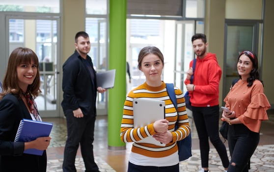 famel student with modern technology in school photo