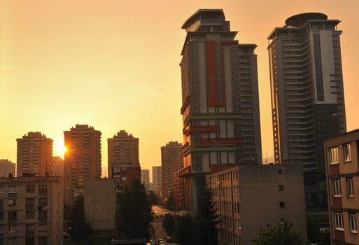 Sunrise cityscape view photo