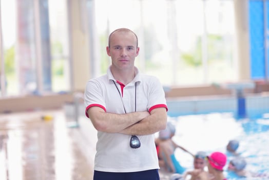 children group  at swimming pool photo