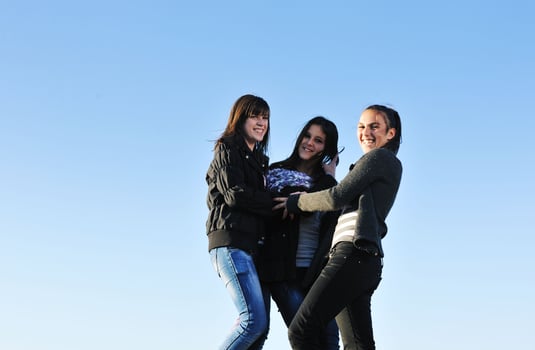 group of teens have fun outdoor photo