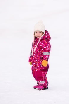 little girl having fun at snowy winter day photo