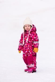 little girl having fun at snowy winter day photo
