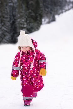 little girl having fun at snowy winter day photo