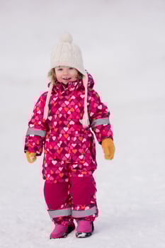 little girl having fun at snowy winter day photo