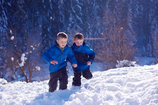 kids playing with  fresh snow photo