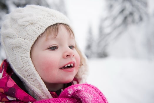 little girl have fun at snowy winter day photo