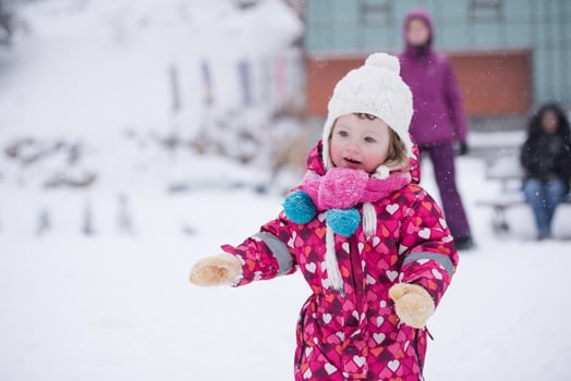 little girl have fun at snowy winter day photo
