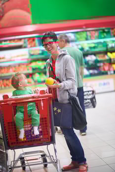 mother with baby in shopping photo