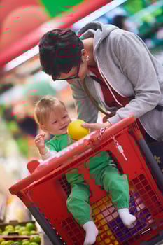 mother with baby in shopping photo