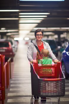 mother with baby in shopping photo