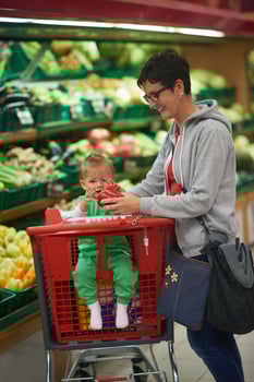 mother with baby in shopping photo