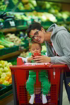 mother with baby in shopping photo