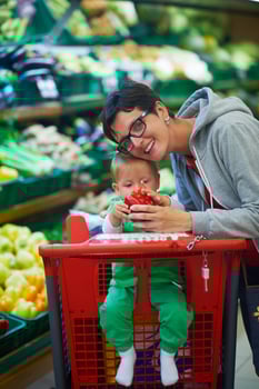 mother with baby in shopping photo