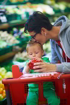 mother with baby in shopping photo