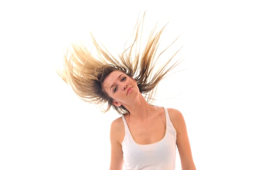 party woman isolated with wind in hair photo