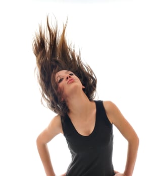 party woman isolated with wind in hair photo