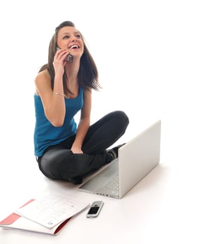 young girl work on laptop photo