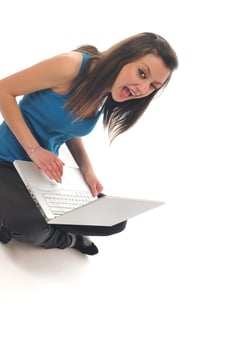 young girl work on laptop photo