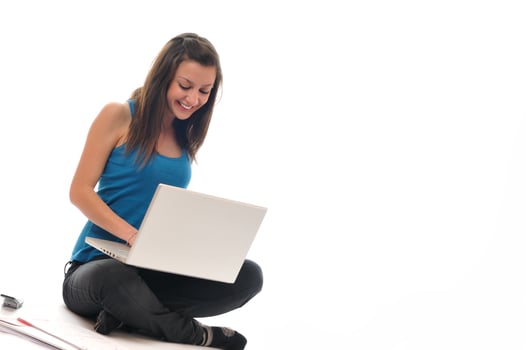 young girl work on laptop photo