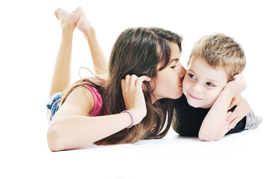 happy child couple isolated on white photo
