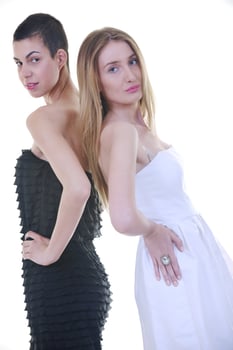 two happy girl's portrait isolated on white background photo