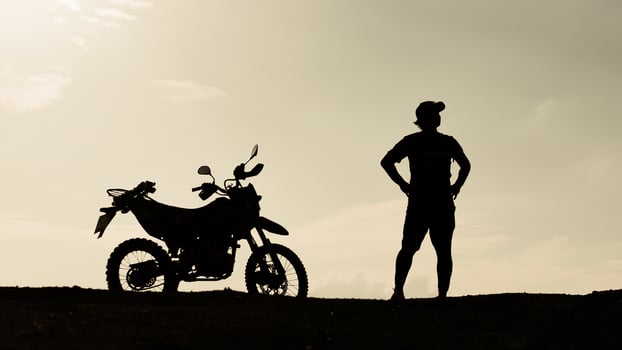 Tourists with motorcycles, motocross. Adventure tourists on motorcycles. men's holiday event ideas photo