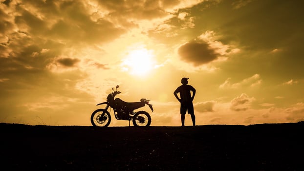 Tourists with motorcycles, motocross. Adventure tourists on motorcycles. men's holiday event ideas photo