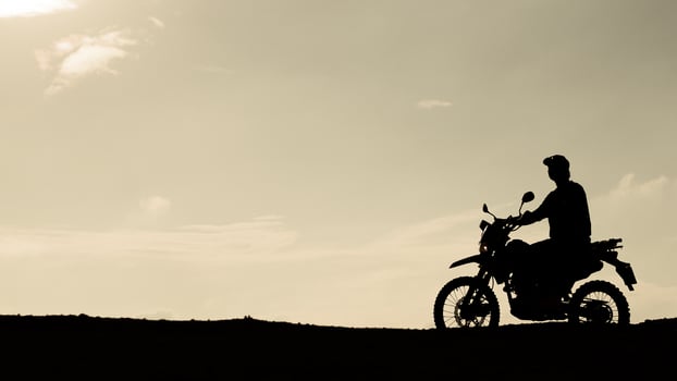 Tourists with motorcycles, motocross. Adventure tourists on motorcycles. men's holiday event ideas photo