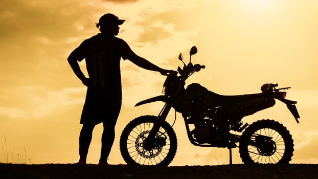 Tourists with motorcycles, motocross. Adventure tourists on motorcycles. men's holiday event ideas photo