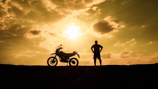 Tourists with motorcycles, motocross. Adventure tourists on motorcycles. men's holiday event ideas photo