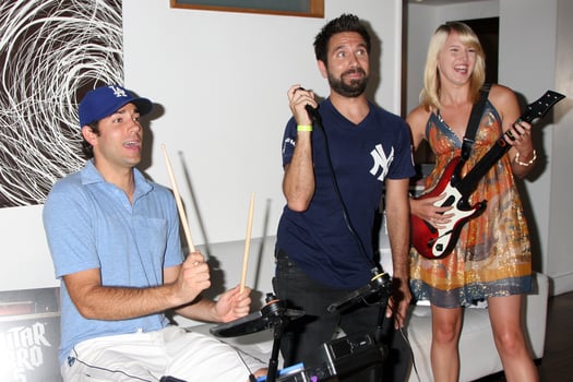 Zach Levi, Joshua Gomez, Ashley Campbell Chuck Kickoff party presented by Guitar Hero Five Roosevelt Hotel Pool Los Angeles, CA October 10, 2009 photo