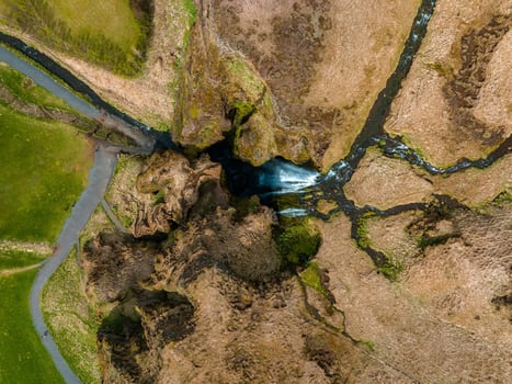 Aerial view of the Seljalandsfoss - located in the South Region in Iceland photo