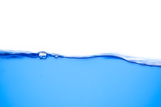 Moving blue water surface and bubbles on a white background photo