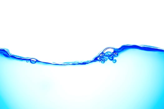 Moving blue water surface and bubbles on a white background photo