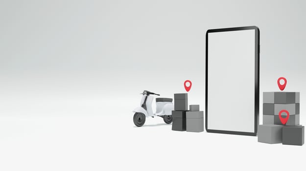 3D rendering online service delivery in black and white tone , bike delivery to be ready for send product to customer photo