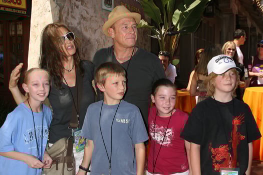 Amanda Pays  Corbin Bernsen with kids and Their niece nephews The Simpsons Ride Grand Opening Universal Studios Theme Park Los Angeles CA May 17 2008 2008 Kathy Hutchins Hutchins Photo