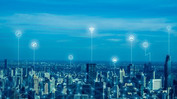 Smart city and network communication. And data transformation on public. photo