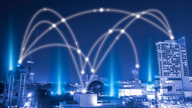 Smart city and network communication. And data transformation on public. photo