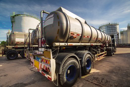 Transportation truck dangerous chemical truck tank stainless is parked. photo