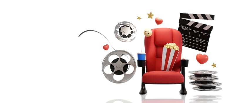 Cinema movie background concept. Cinema seat watch movie concept with copy space. 3D rendering photo