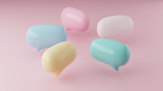 Colorful speech bubble. Crew talking concept. 3D Rendering photo