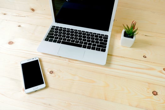 Laptop with tablet and smart phone on Workplace photo