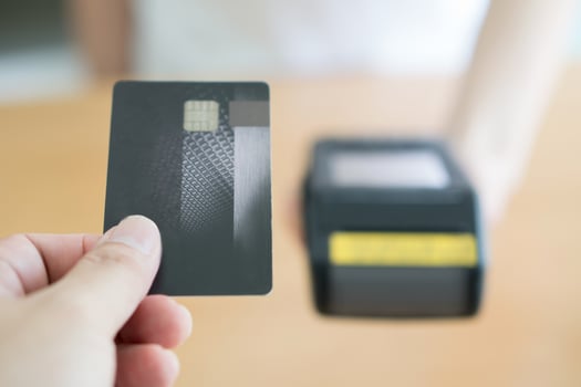 Close up of customer paying by credit card photo