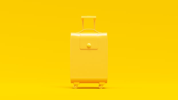 Minimal concept. Yellow leather suitcase on yellow background. photo