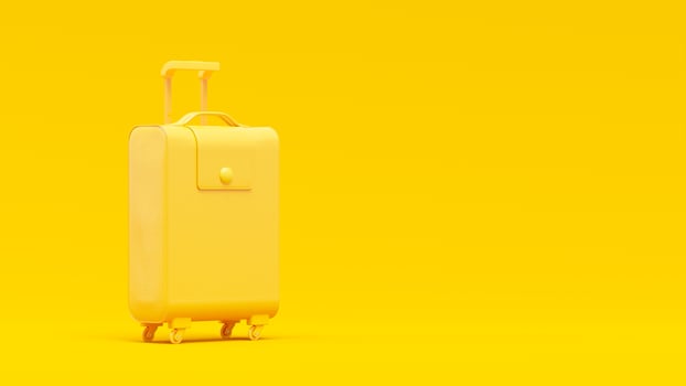 Minimal concept. Yellow leather suitcase on yellow background. photo